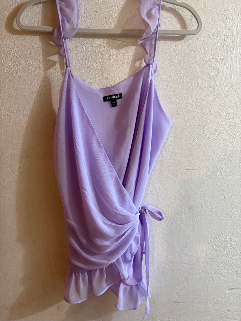Express Lavender Ruffle Tie-Front Mini Dress